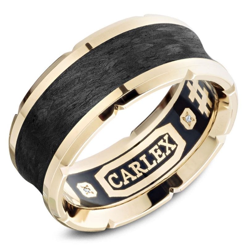 Carlex G4 18k Yellow Gold and Black Carbon Wedding Band