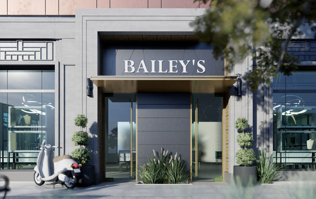 Picture of Bailey's Fine Jewelry Fenton Location in Cary North Carolina With Logo sign and scooter leaning against window