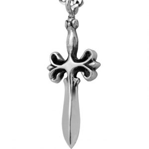 front angle view of silver dagger pendant