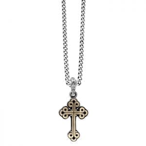 king_baby_necklace_traditional_cross_necklace_in_brass_alloy_wioth_sterling_silver_frame_on_a_24in_curblink_chain