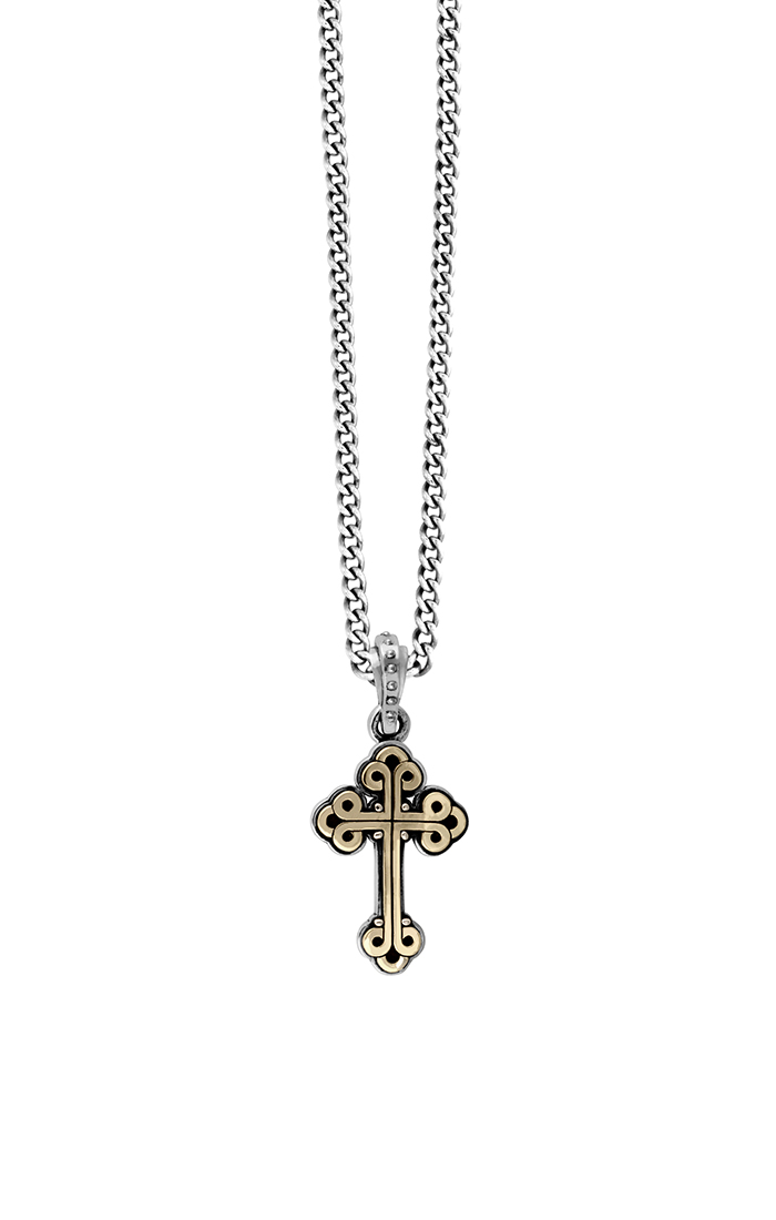 king_baby_necklace_traditional_cross_necklace_in_brass_alloy_wioth_sterling_silver_frame_on_a_24in_curblink_chain