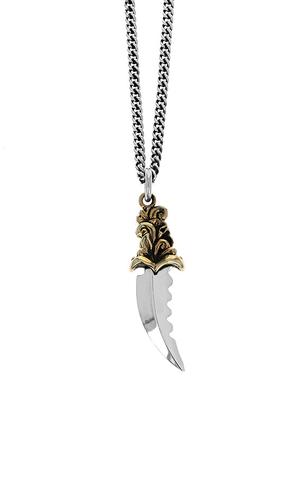 king_baby_necklace_gold_alloy_and_aterling_silver_sawtooth_dagger_pendant_on_24in_silver_curblink_chain