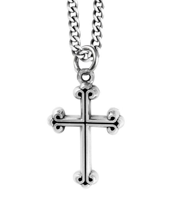silver cross pendant with curled ends