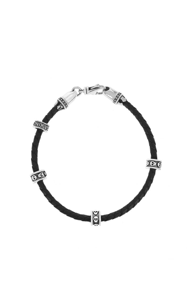 king_baby_bracelet_black_braided_leather_wrap_bracelet_with_mini_skull_charms
