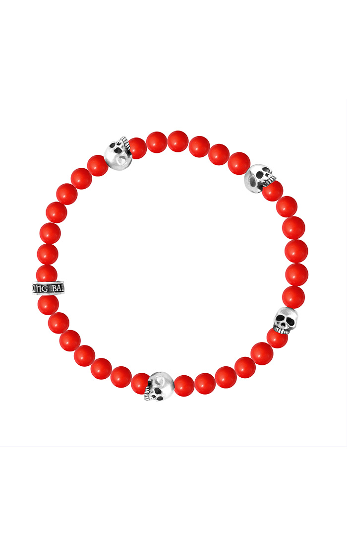 king_baby_bracelet_red_coral_beaded_stretch_bracelet_with_four_sterling_silver_skull_stations