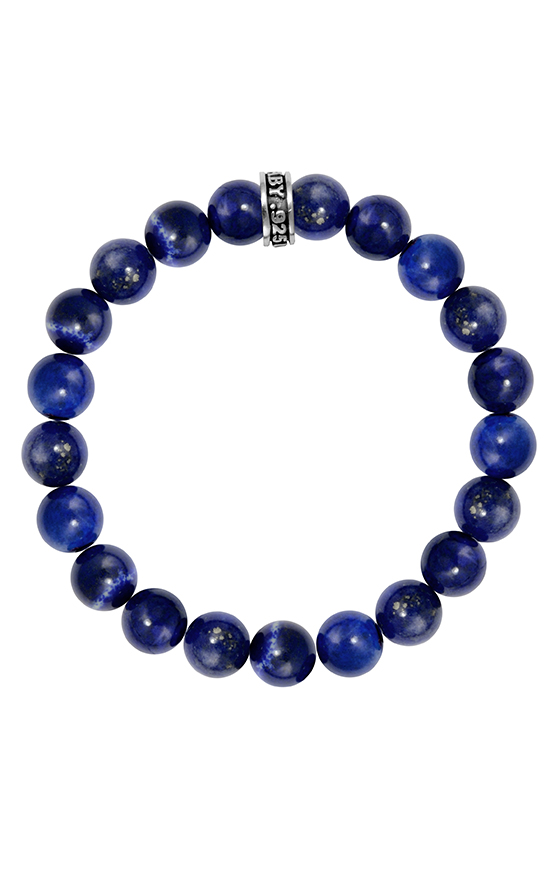 blue lapis beaded bracelet with kind baby silver ring logo