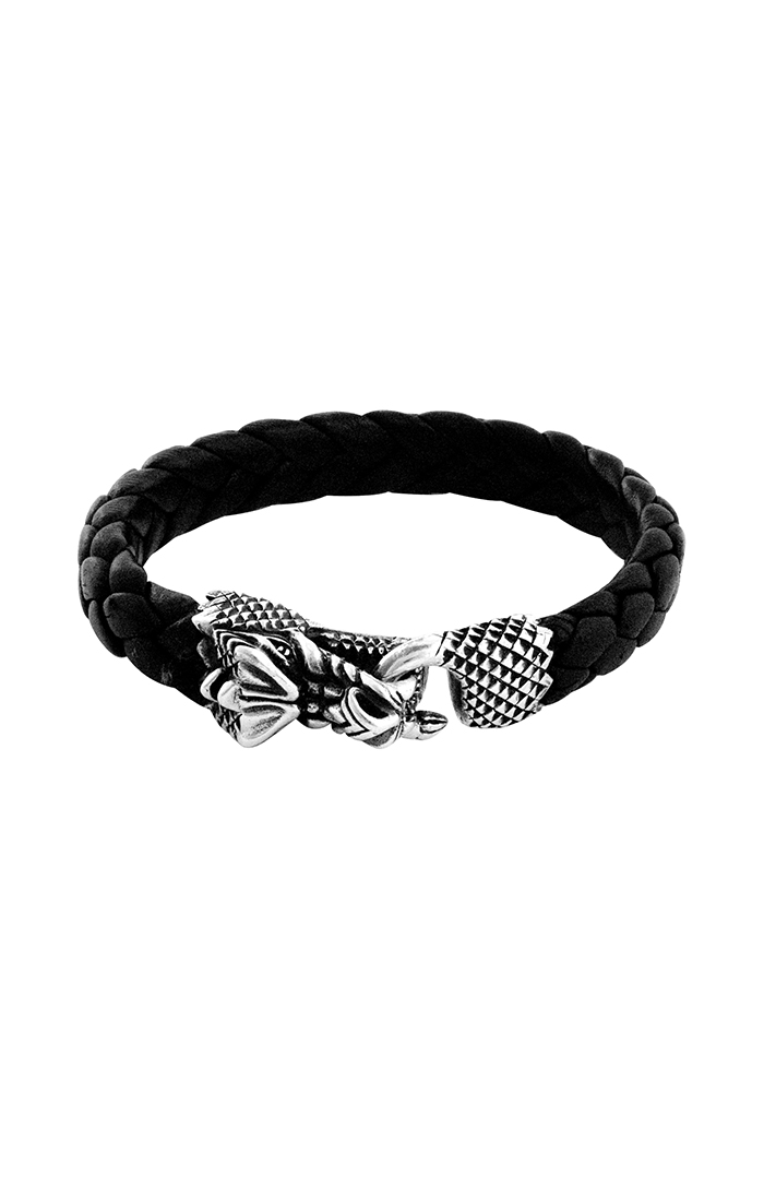 king_baby_bracelet_black_leather_braided_bracelet_with_sterling_silver_dragon_head_hook_clasp