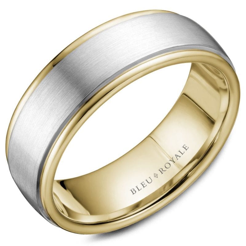 white and yellow gold wedding band ring