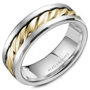 Bleu Royale Brushed White Gold Wedding Band With Textured Yellow Gold Center Contemporary Wedding Bands Bailey's Fine Jewelry