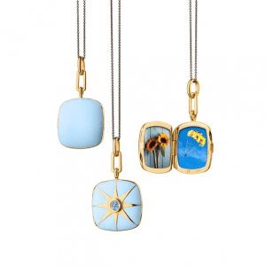Monica Rich Kosann Blue Enamel Locket Necklace with Blue Sapphire