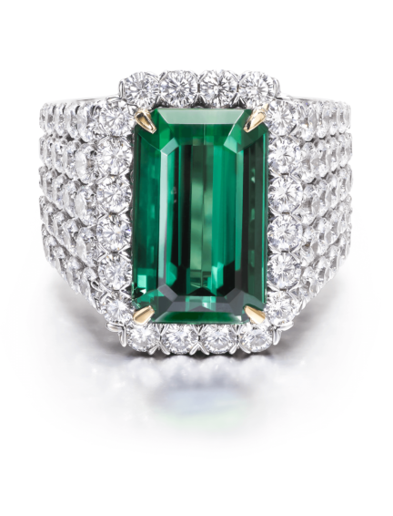 Emerald Cut Green Tourmaline & Diamond Ring
