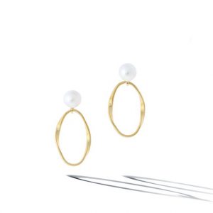 marco bicego yellow gold open teardrop earrings with pearl on top