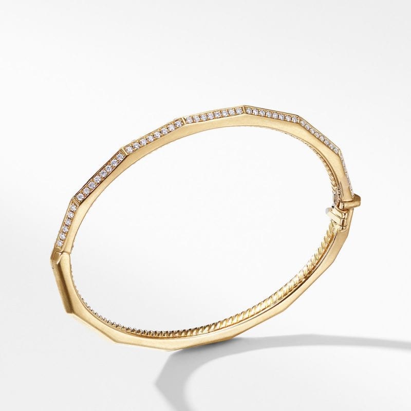 David Yurman Stax Single Row Faceted Bracelet with Diamonds in 18K Gold, 3mm