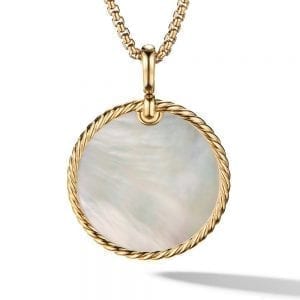 David Yurman Elements Disc Pendant in 18K Yellow Gold with Black Onyx and Mother of Pearl