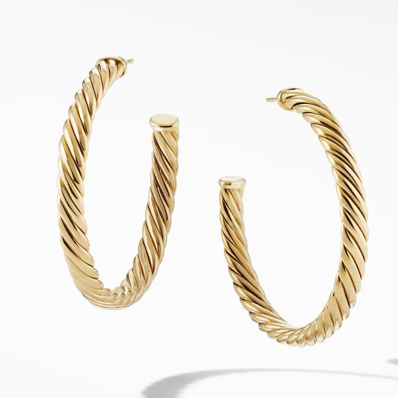 David Yurman Sculpted Cable Hoop Earrings in 18K Yellow Gold