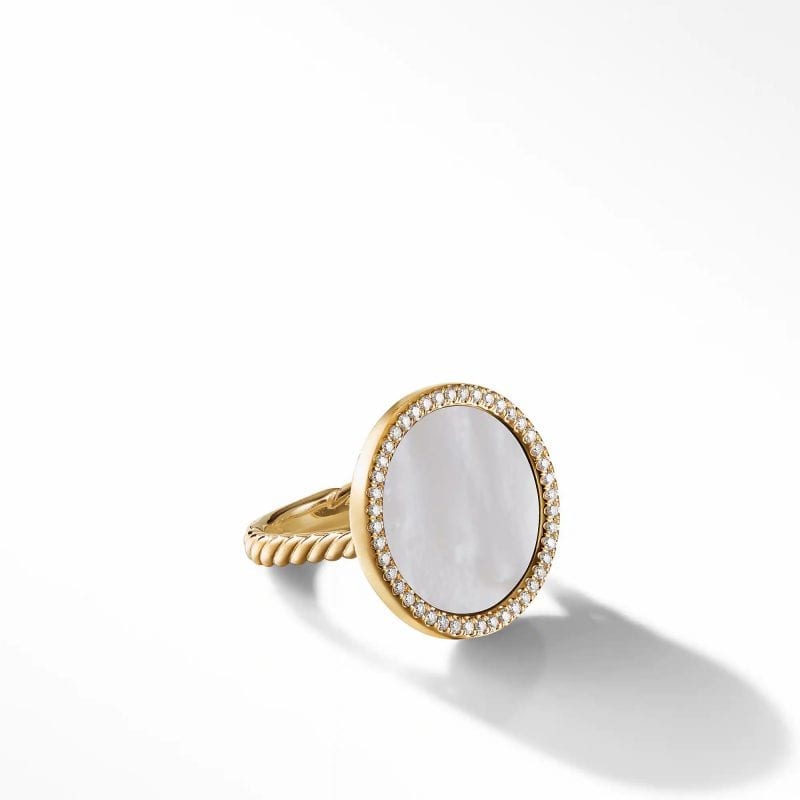 David Yurman Elements Ring in 18K Yellow Gold with Mother of Pearl and Pave Diamonds