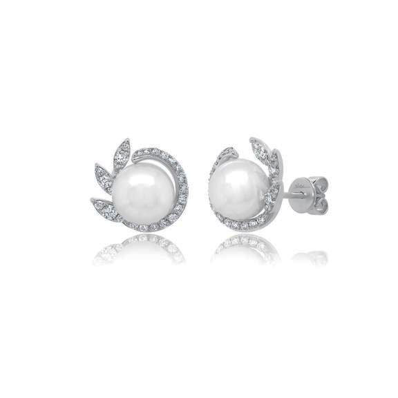 Diamond and Pearl Stud Earrings