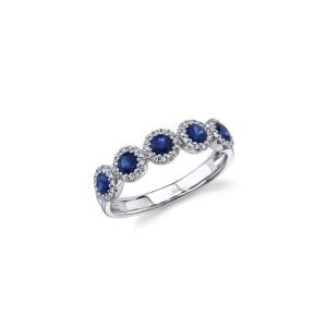 Round Sapphire and Diamond Halo Ring Fashion Rings Bailey's Fine Jewelry