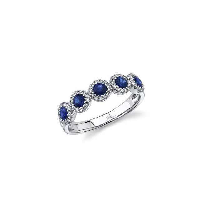 Round Sapphire and Diamond Halo Ring