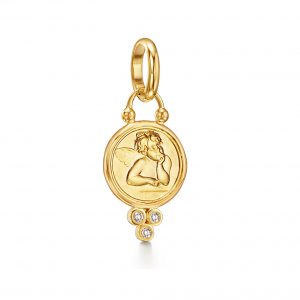 Temple st. clair Yellow gold angel charm with diamonds