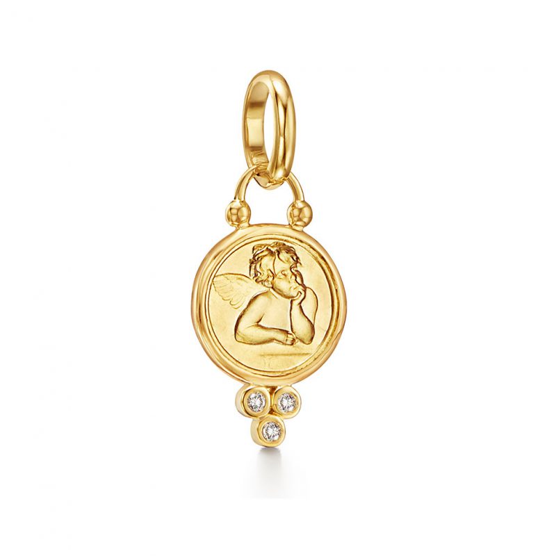 Temple st. clair Yellow gold angel charm with diamonds