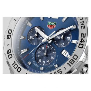 Up close dial view on the Tag Heuer 43mm Formula 1 Quartz Chronograph Watch