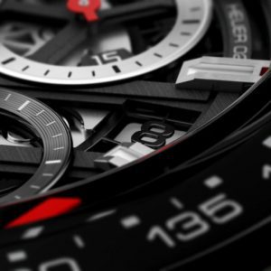 Up close view of the dial on the Tag Heuer 43mm Carrera Automatic Chronograph Watch