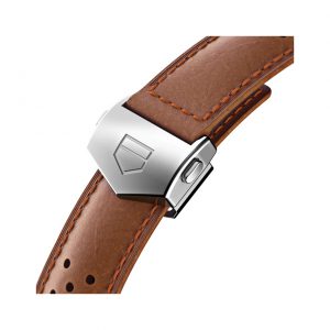 Leather strap and clasp on the Tag Heuer 41mm Automatic Chronograph Carrera Watch