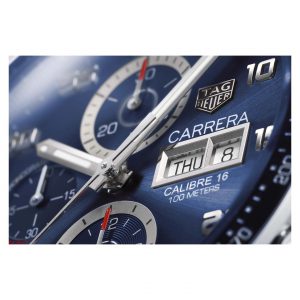 Up close dial view on the Tag Heuer 43mm Carrera Watch