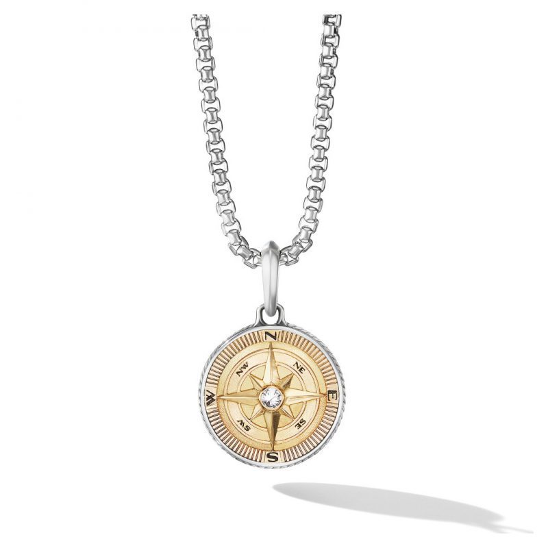 MARITIME COMPASS AMULET WITH 18K YELLOW GOLD AND CENTER DIAMOND