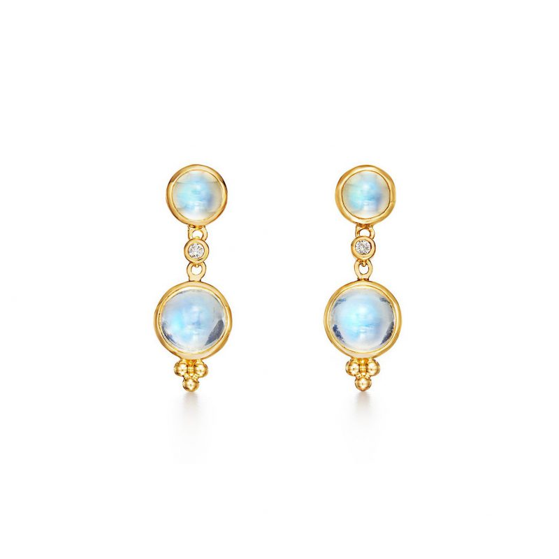 Temple St. Clair Blue Moonstone with Diamonds Double Drop Earrings