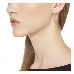 Lifestyle image of the Temple St Clair Classic Amulet Earrings, shown on ear lobe.