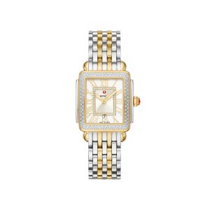 Michele two tone watch, with diamond enhancement on boarder to watch face.