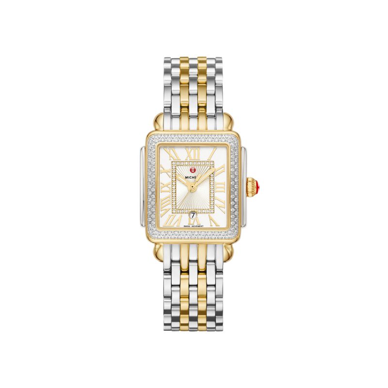 Michele two tone watch, with diamond enhancement on boarder to watch face.