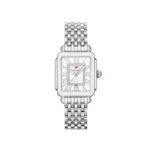 stainless steel michele watch, 31MM watch with white diamond accents on the face