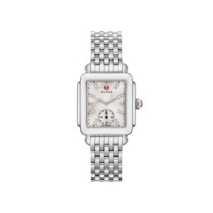 Michele stainless steel watch,white face with .08 total weight of diamonds on the face