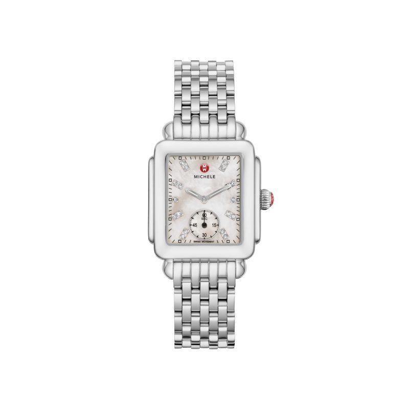 Michele stainless steel watch,white face with .08 total weight of diamonds on the face
