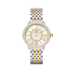Two-Tone Michele Watch. Diamond embellishment on face of watch.