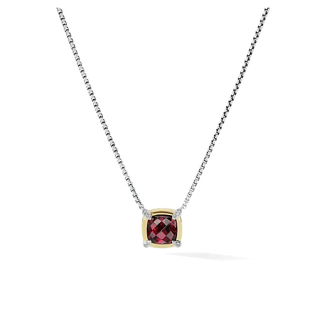 Petite Chatelaine Pendant Necklace with Garnet, 18K Yellow Gold Bezel and Pave Diamonds
