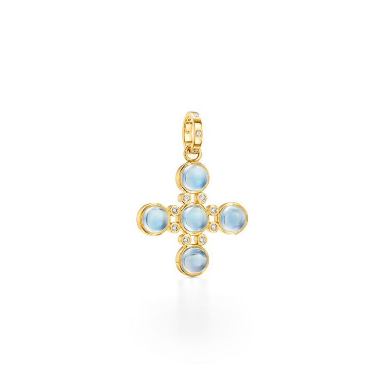 Temple St Clair Four Elements Cross in yellow gold and moonstone gems