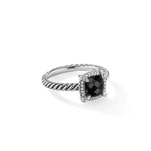 Petite Chatelaine Pave Bezel Ring with Black Onyx and Diamonds