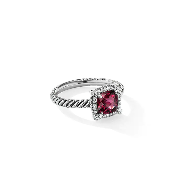 Petite Chatelaine Pave Bezel Ring with Rhodolite Garnet and Diamonds