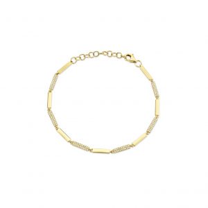 Pave Diamond and Polished Link Bracelet in yellow gold