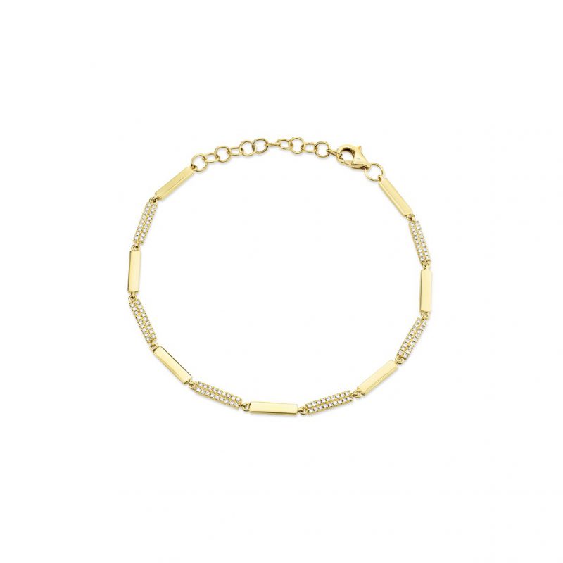 Pave Diamond and Polished Link Bracelet in yellow gold