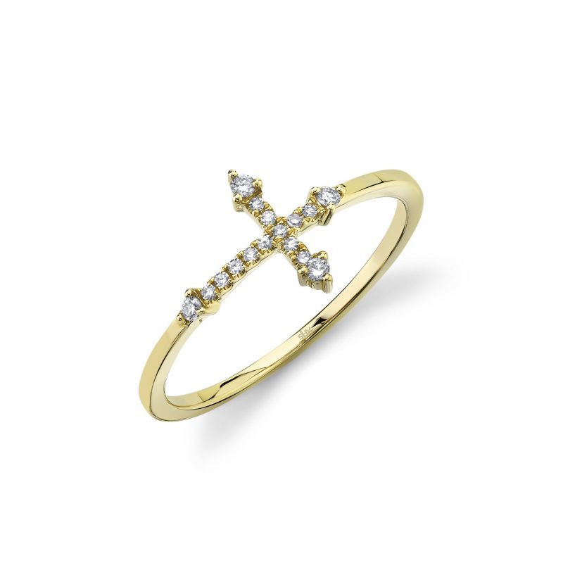 Yellow gold Diamond Cross Ring