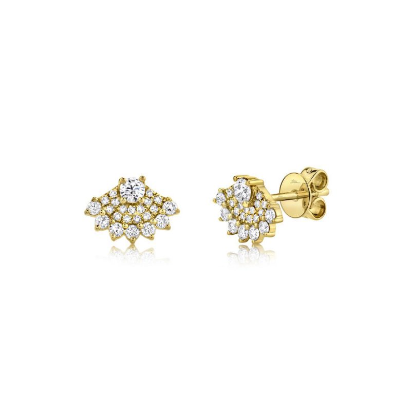 Diamond Fan Style Stud Earrings in yellow gold