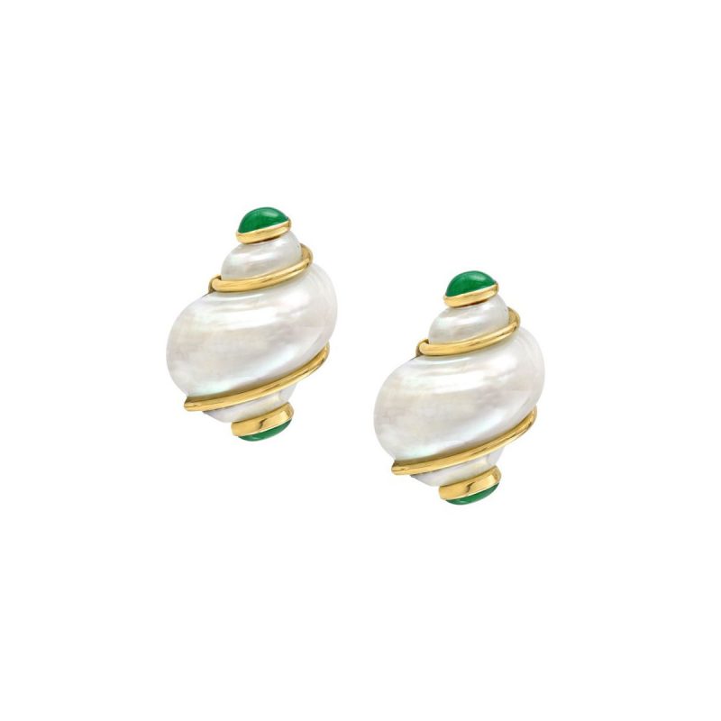 Seaman Schepps Turbo Shell Earrings in Emerald