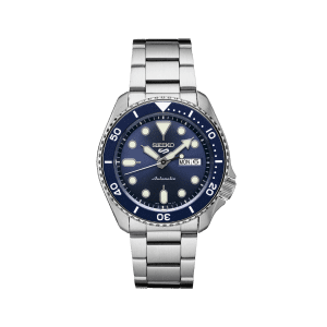 Front face view of Seiko 42.5mm Stainless Steel 5 Sports Watch