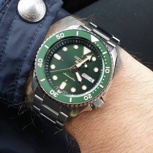 Lifestyle image of Seiko 42.5mm Green Stainless Steel 5 Sports Watch
