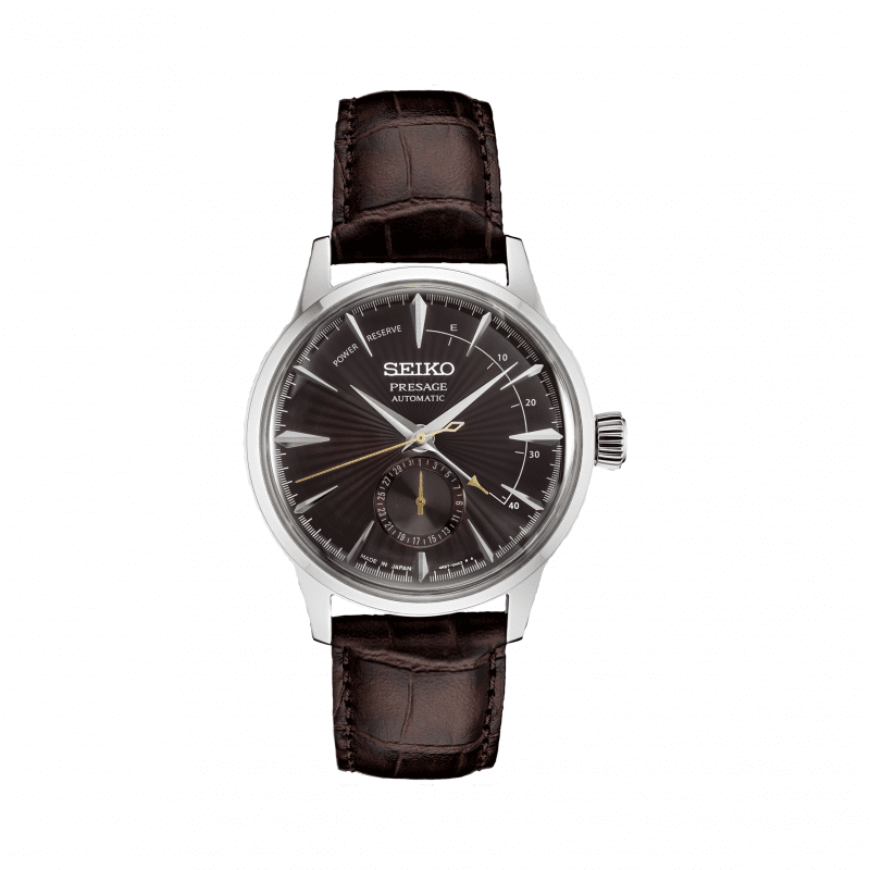 Front view of Seiko 40.5mm Presage Brown Leather Watch